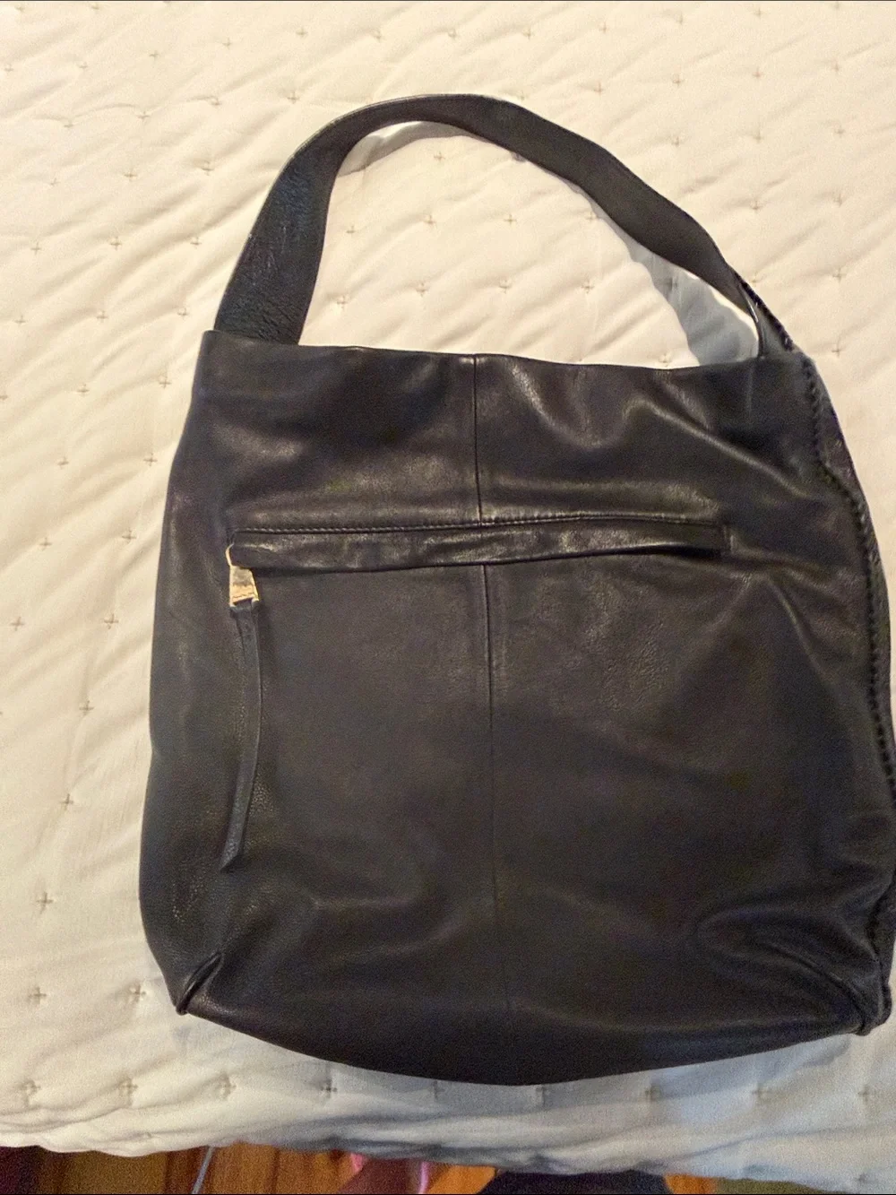 Black Leather Hobo Bag with Braided Detail